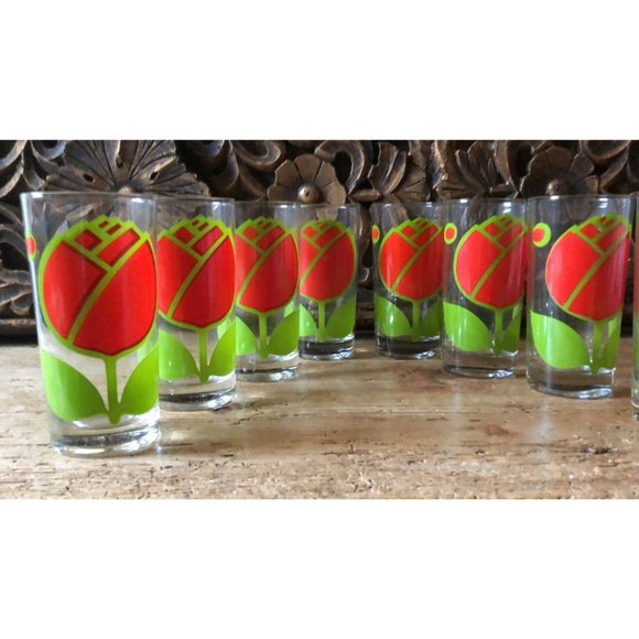 Set of 8 Eight Vintage MCM Colony Tulip Flower Olives Highball Drinking Glasses - Picture 8 of 11